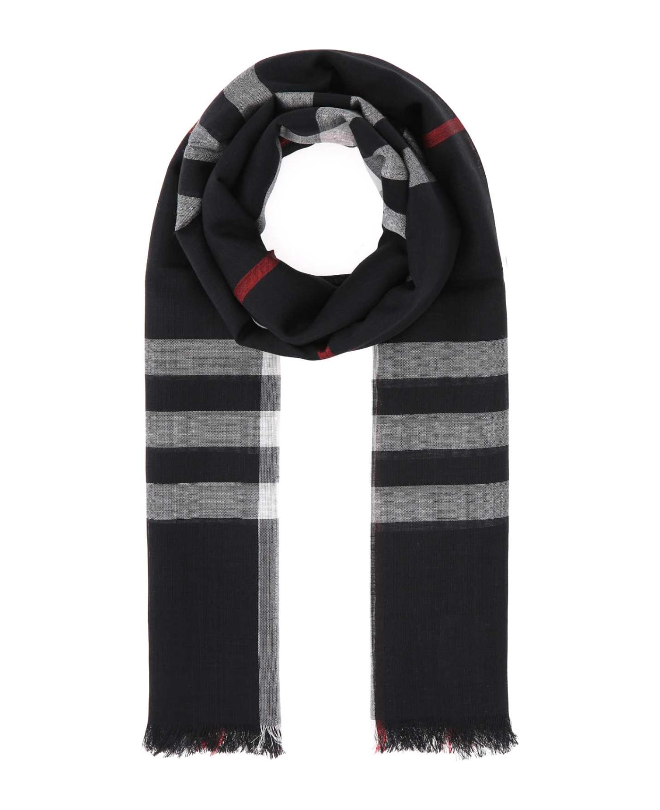 Burberry Embroidered Wool Blend Scarf - NAVY