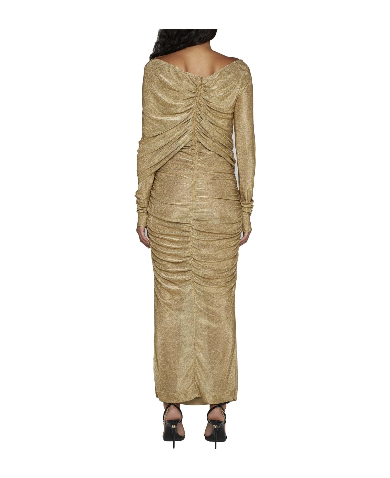 Dolce & Gabbana Draped Pencil Dress - Gold