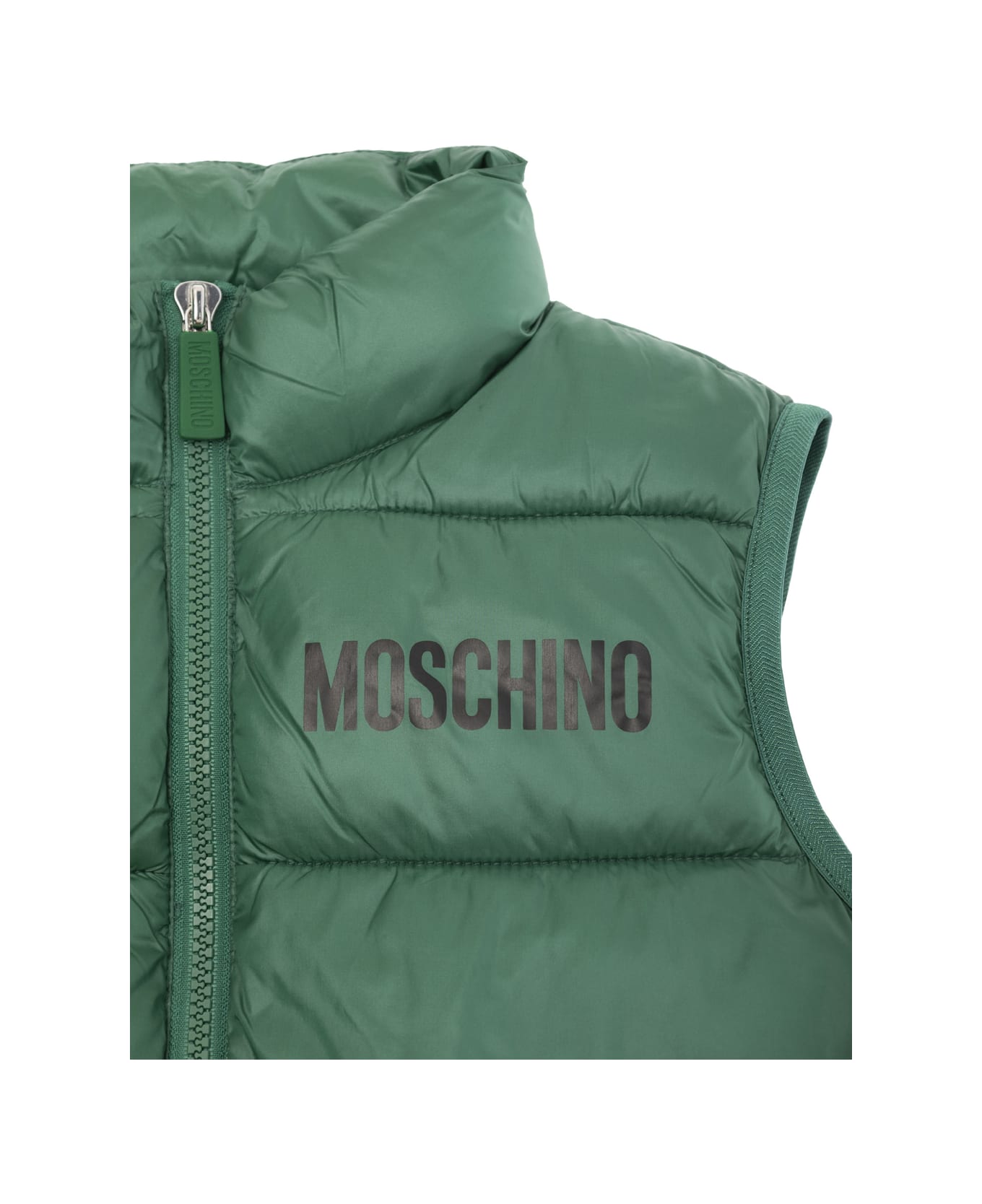 Moschino Green Vest With Zip Closure And Logo Print In Padded Tech Fabric Boy - Green