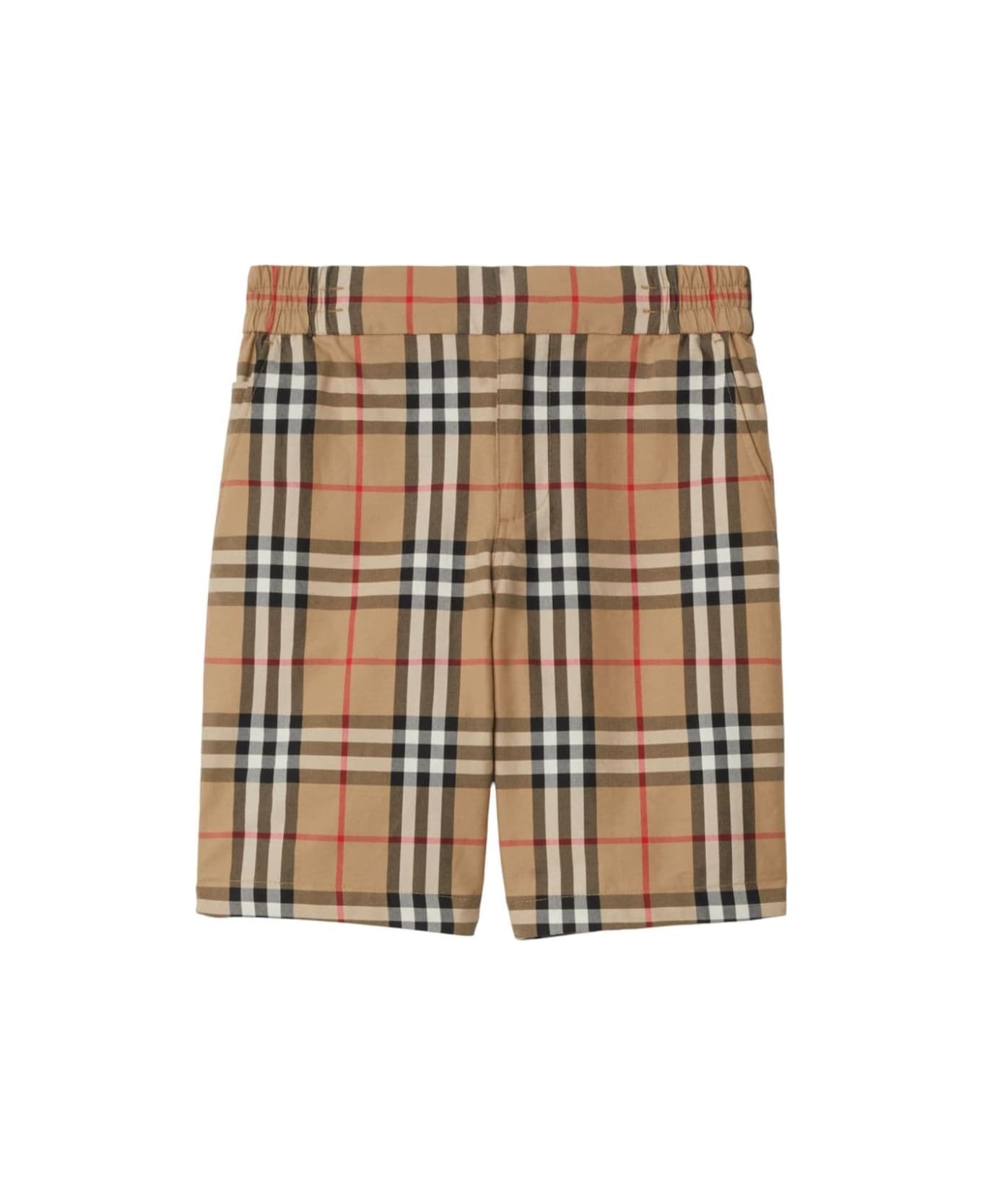 Burberry Beige Shorts With Check Print In Cotton Boy - Beige