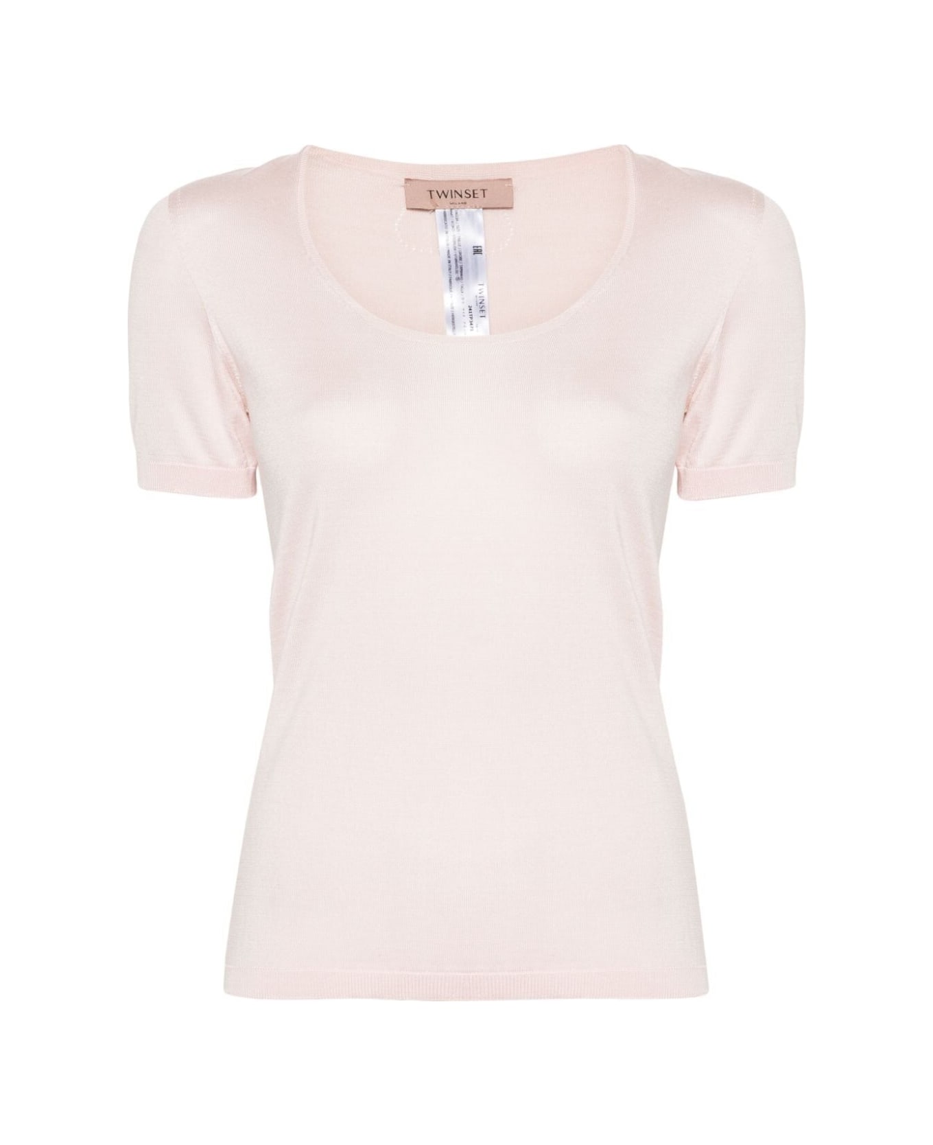 TwinSet Short Sleeves Wide Neck Sweater - Cupcake Pink
