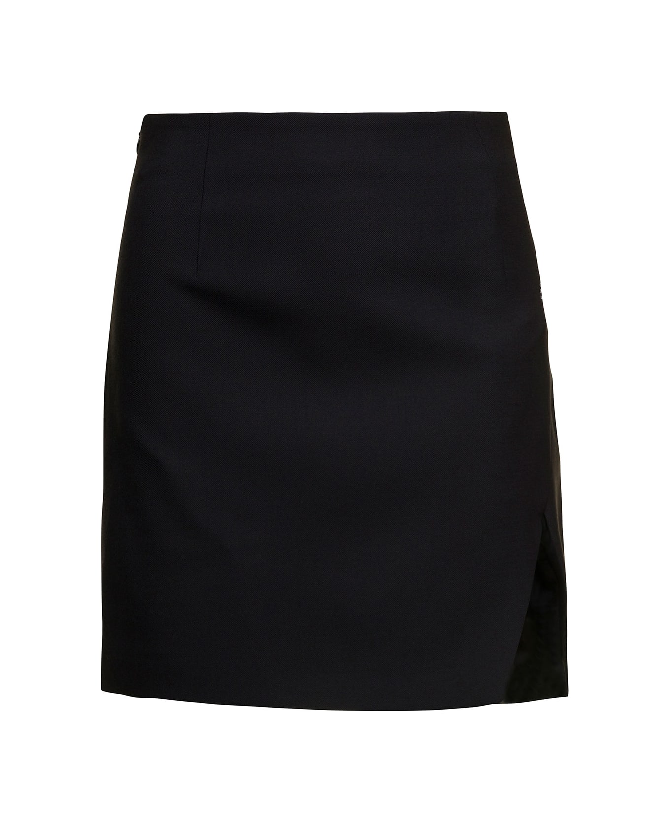 Off-White Black Mini Skirt With Split And Contrasting Logo Print In Stretch Cotton Blend Woman - Black
