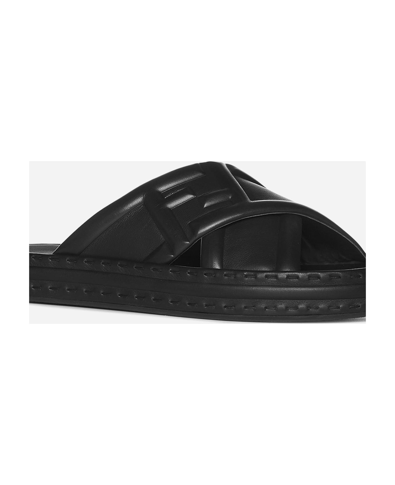 Fendi Ff Nappa Leather Sandals - BLACK