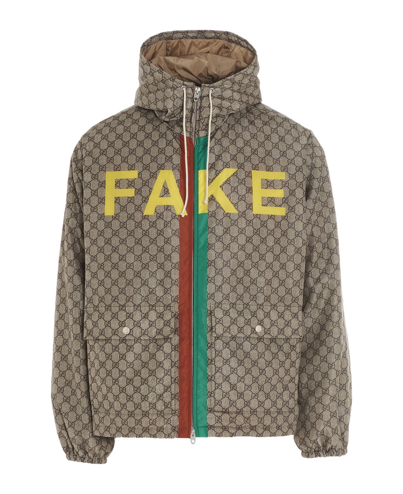 Gucci 'fake Not' Down Jacket - Yellow Green Red Mc