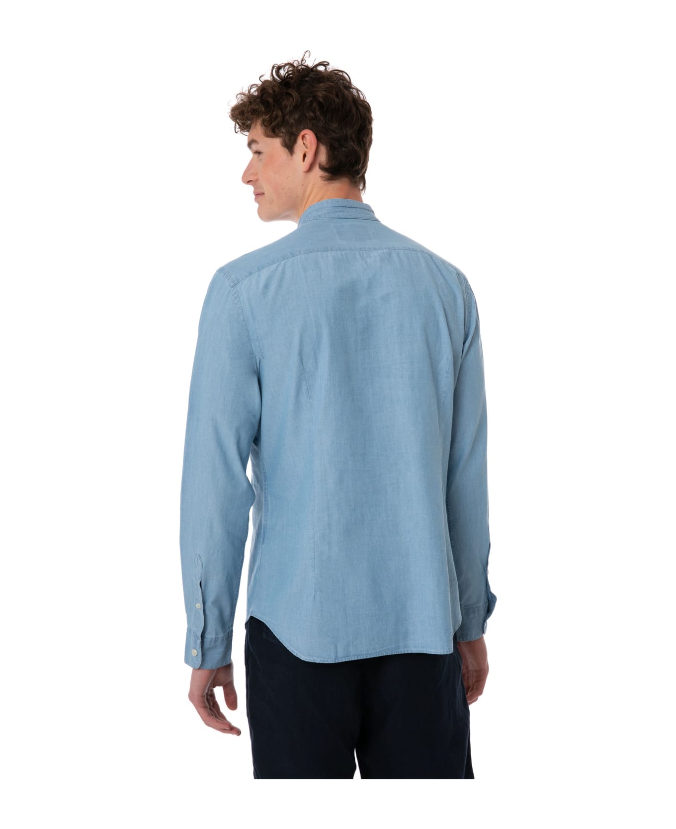MC2 Saint Barth Man Light Blue Denim Linen Shirt - BLUE
