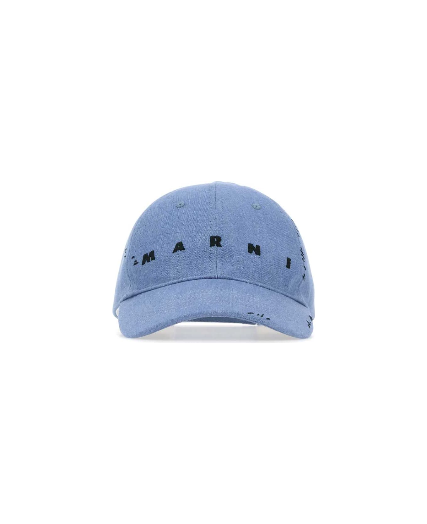 Marni Light Blue Cotton Baseball Hat - AZURE