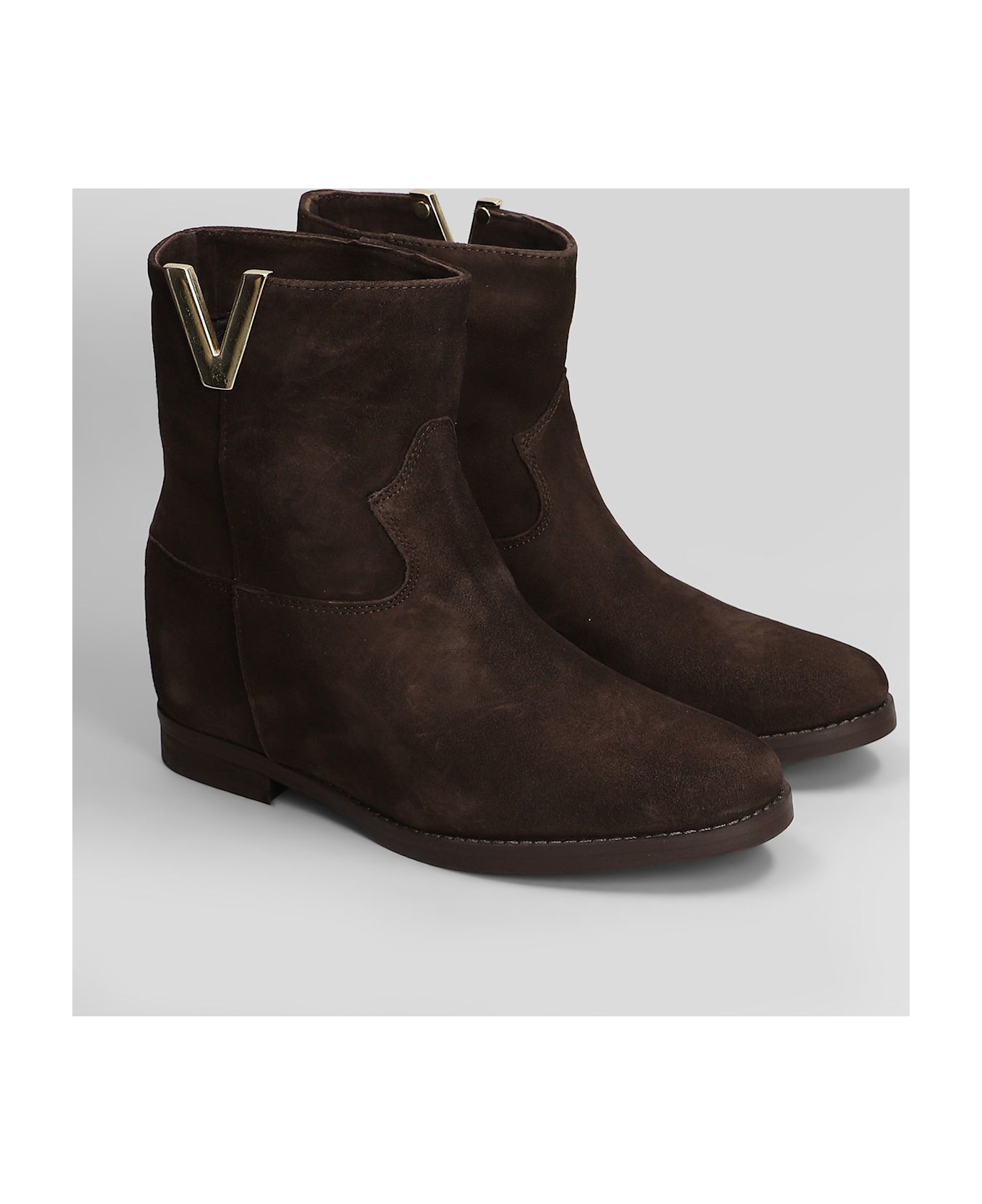 Julie Dee Ankle Boots Inside Wedge In Dark Brown Suede - dark brown