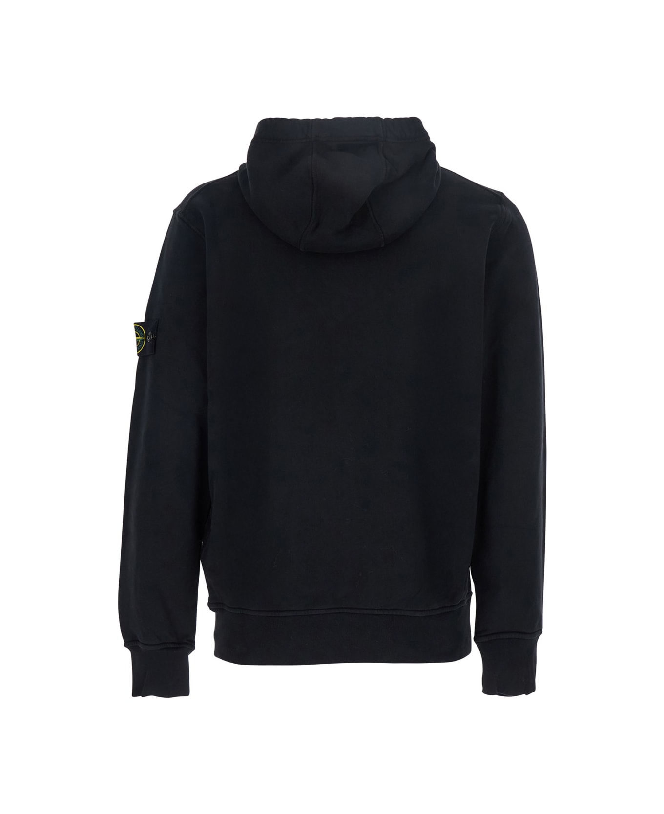 Stone Island Black Hoodie With Fixed Hood And Logo Patch On The Sleeve In Cotton Man - Black