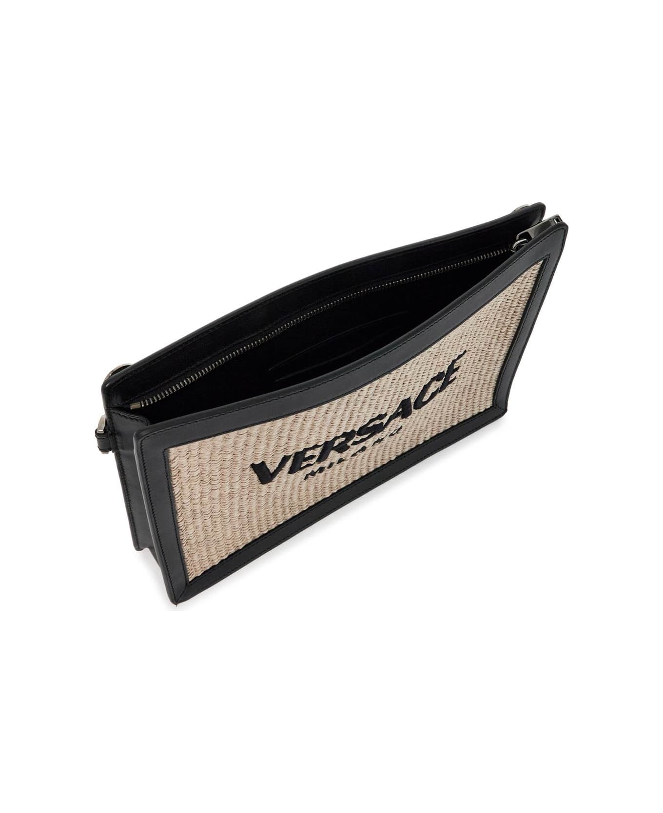 Versace Raffia Pouch For - NATURAL+BLACK-RUTHENIUM