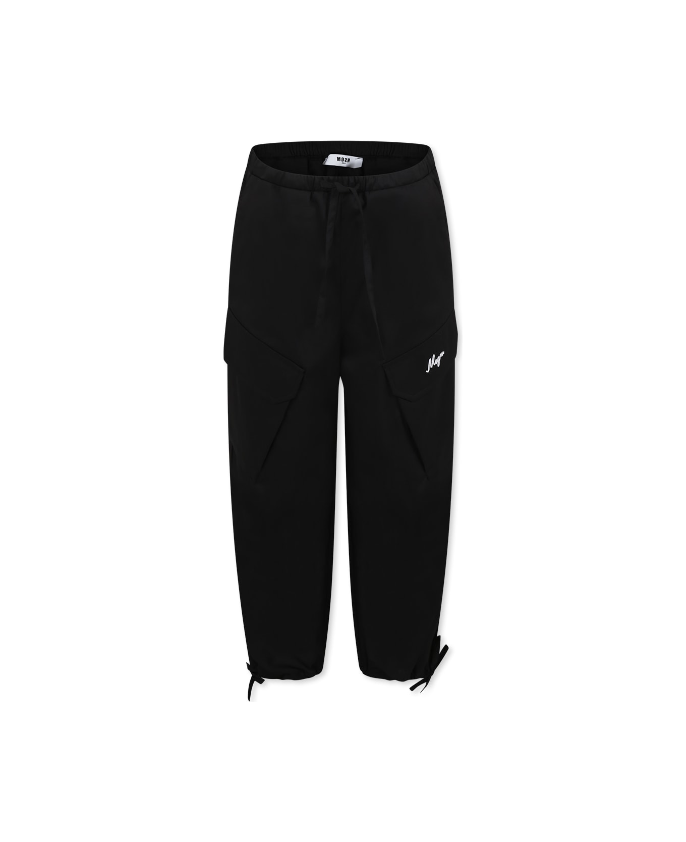 MSGM Black Trousers For Girl With Logo - Black