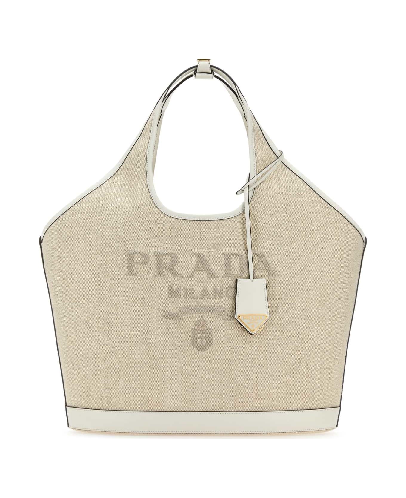 Prada Sand Canvas Shopping Bag - NATURALEBIANCO
