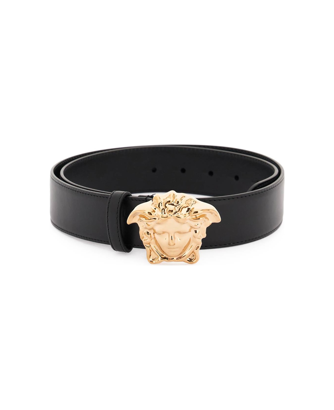 Versace Leather Belt With La Medusa Buckle - Black Gold