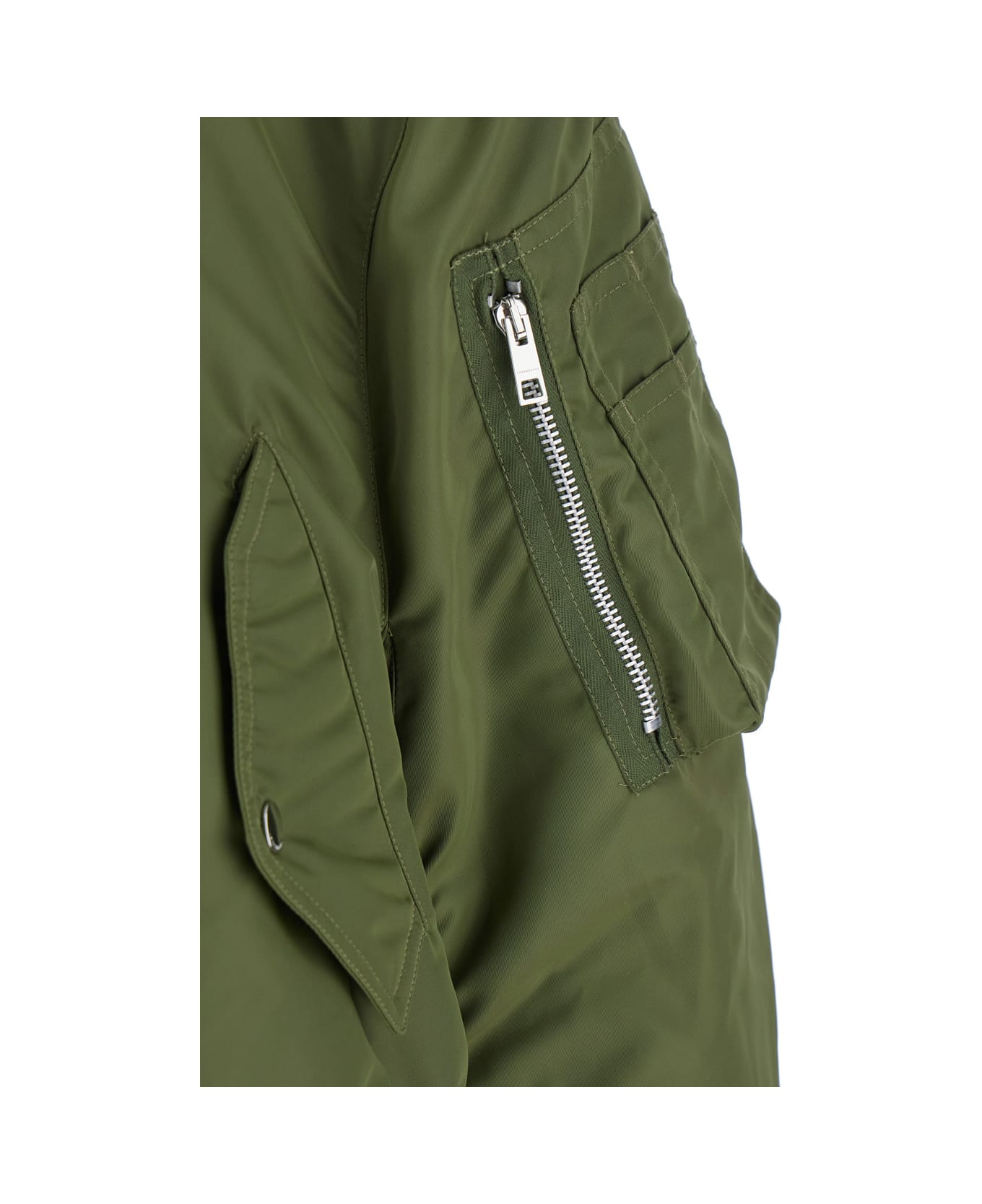 JORDANLUCA Green Cropped Bomber Jacket With One Zip Pocket On The Sleeve In Tech Fabric Man - Green