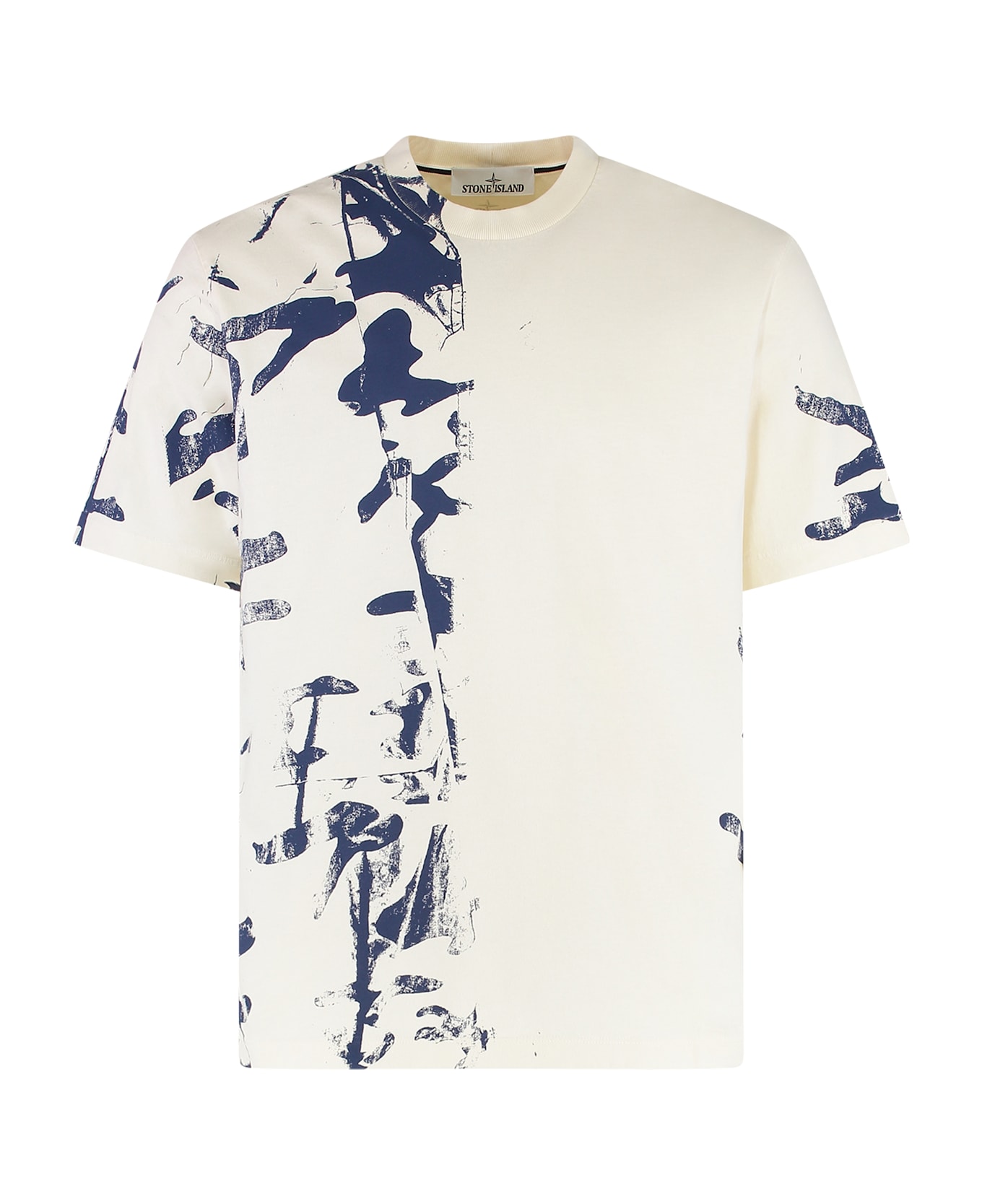 Stone Island Printed Cotton T-shirt - panna