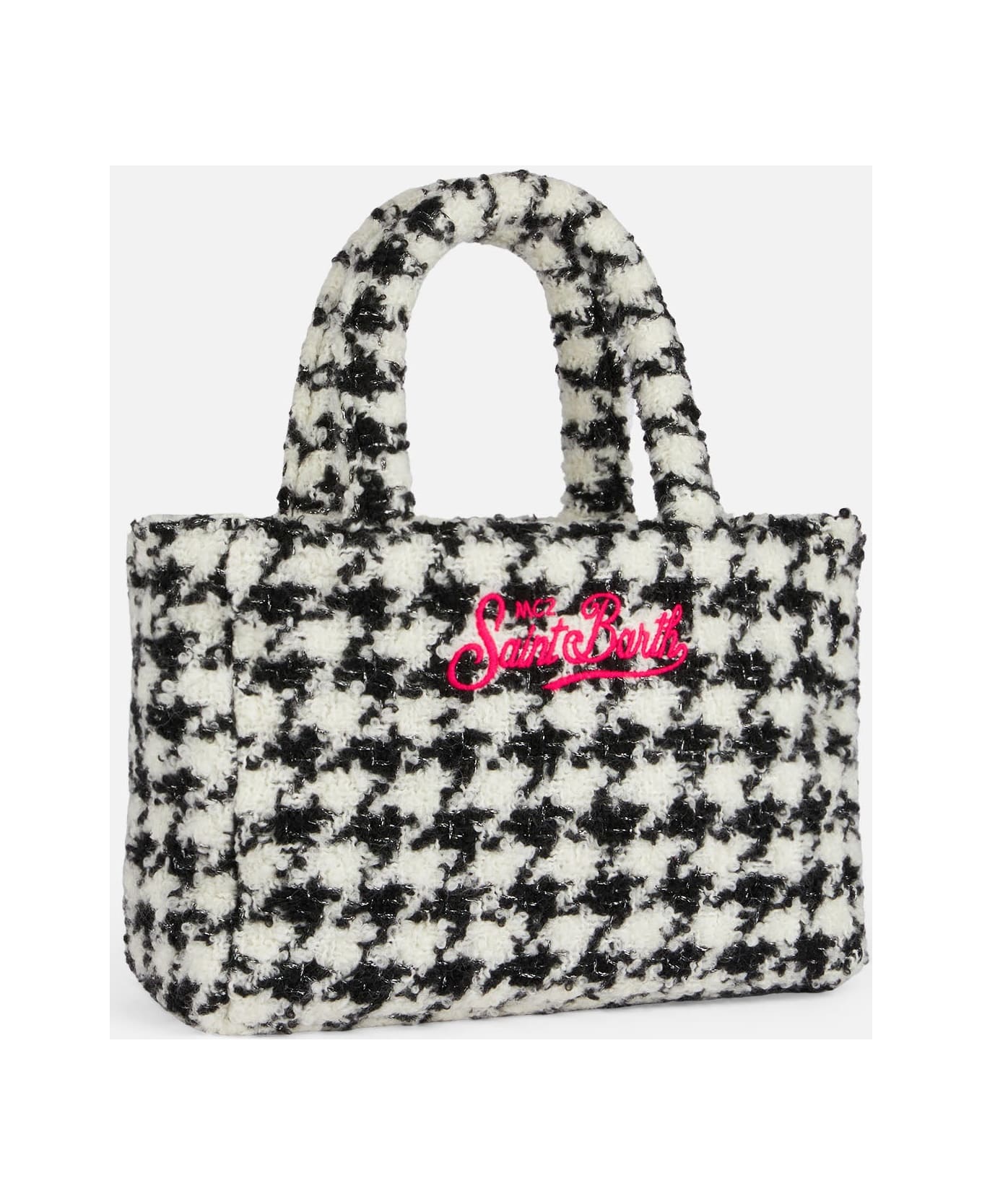 MC2 Saint Barth Soft Wooly Clarine Handbag With Pied De Poule Lurex Pattern - BLACK