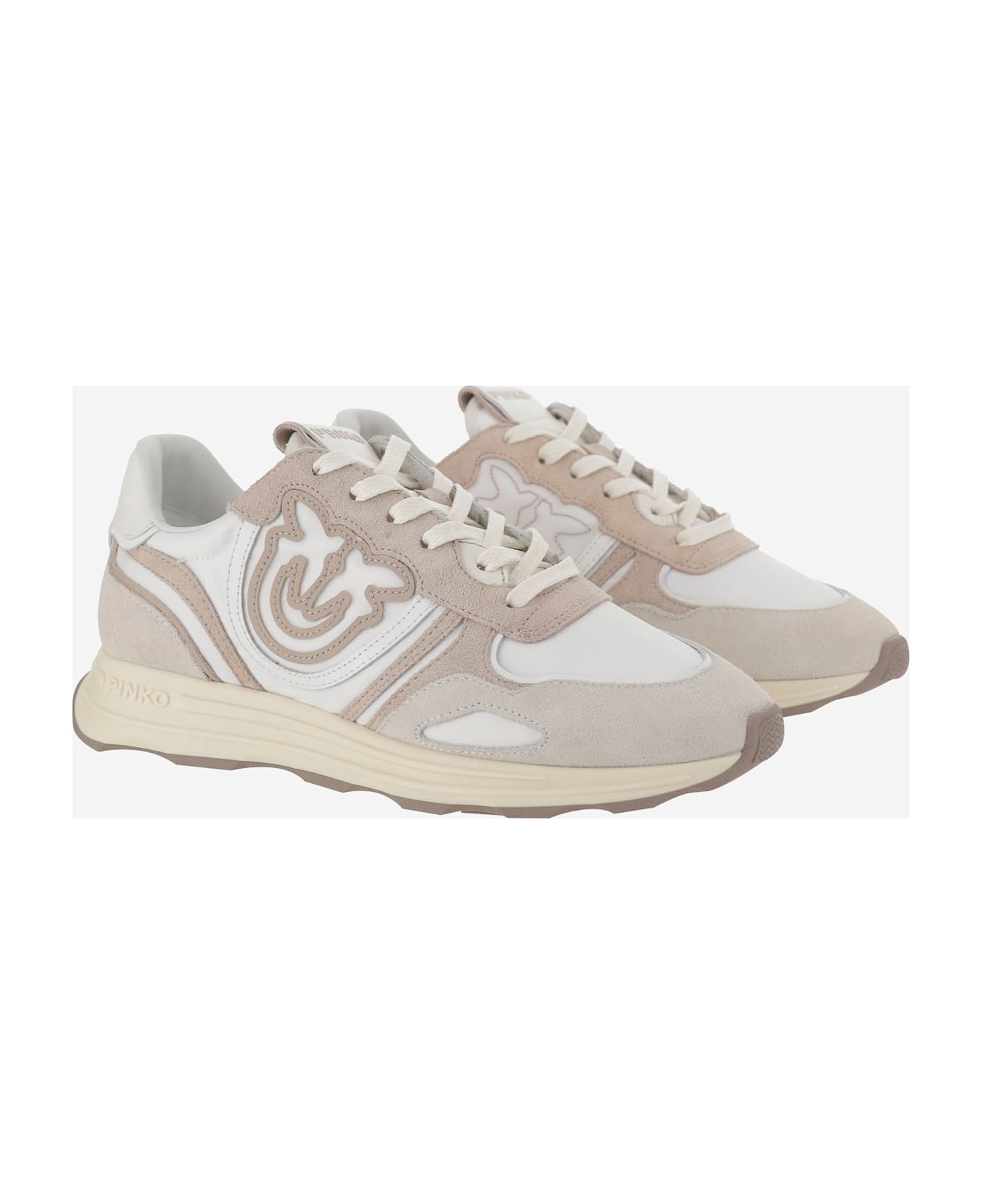 Pinko Technical Fabric And Leather Sneakers With Logo - SAND