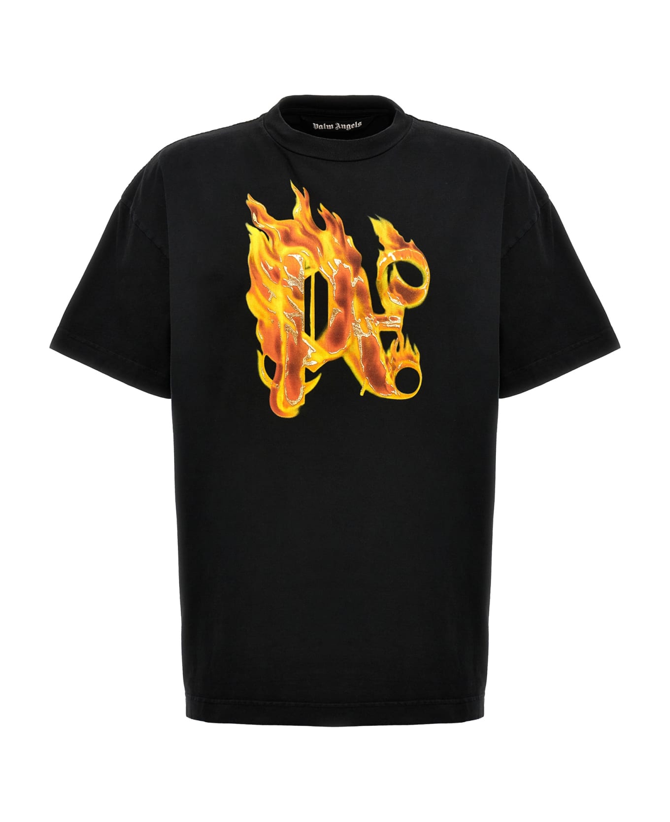 Palm Angels T-shirt With Burining Monogram On The Front - Black gold Tシャツ