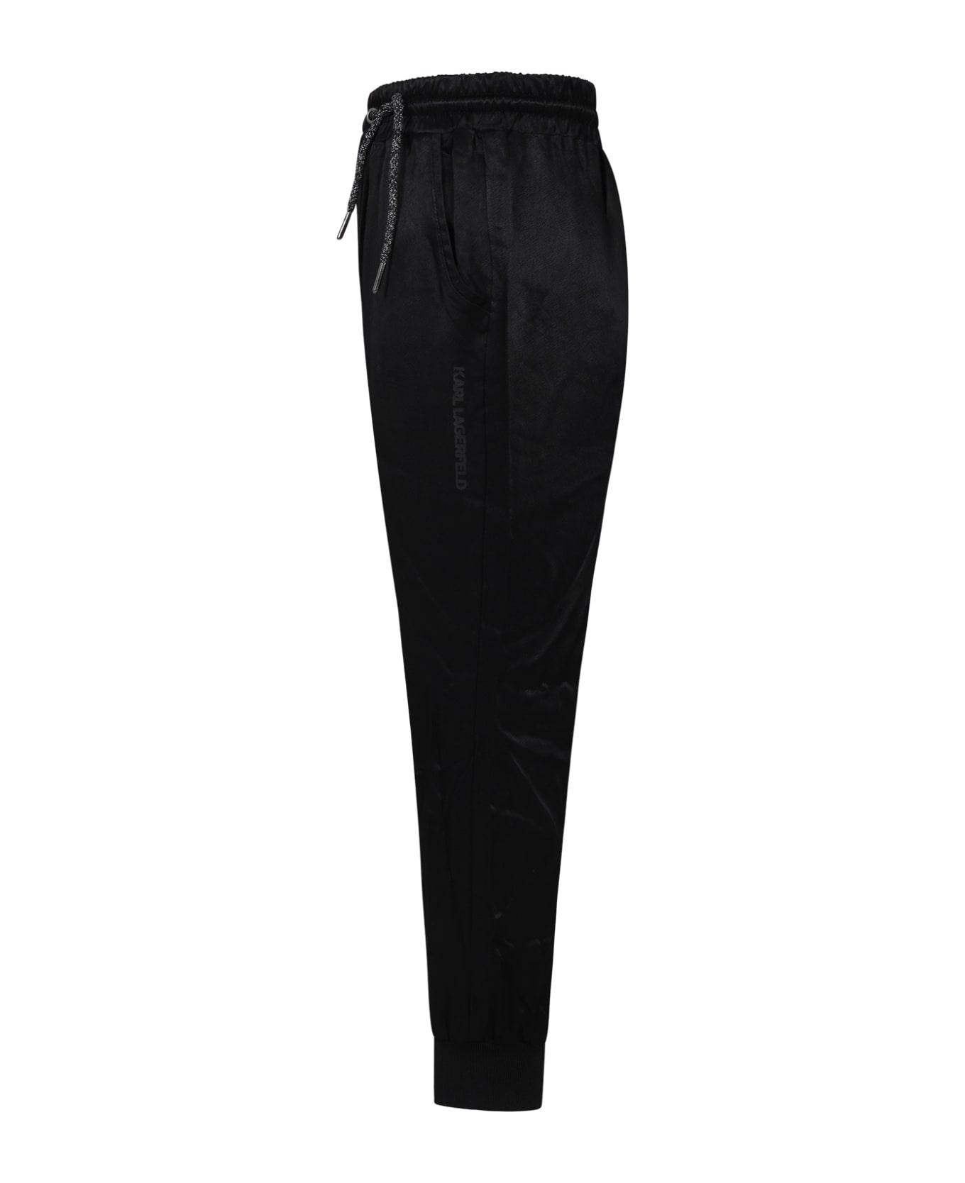 Karl Lagerfeld Kids Black Trousers For Girl With Logo - Black ボトムス