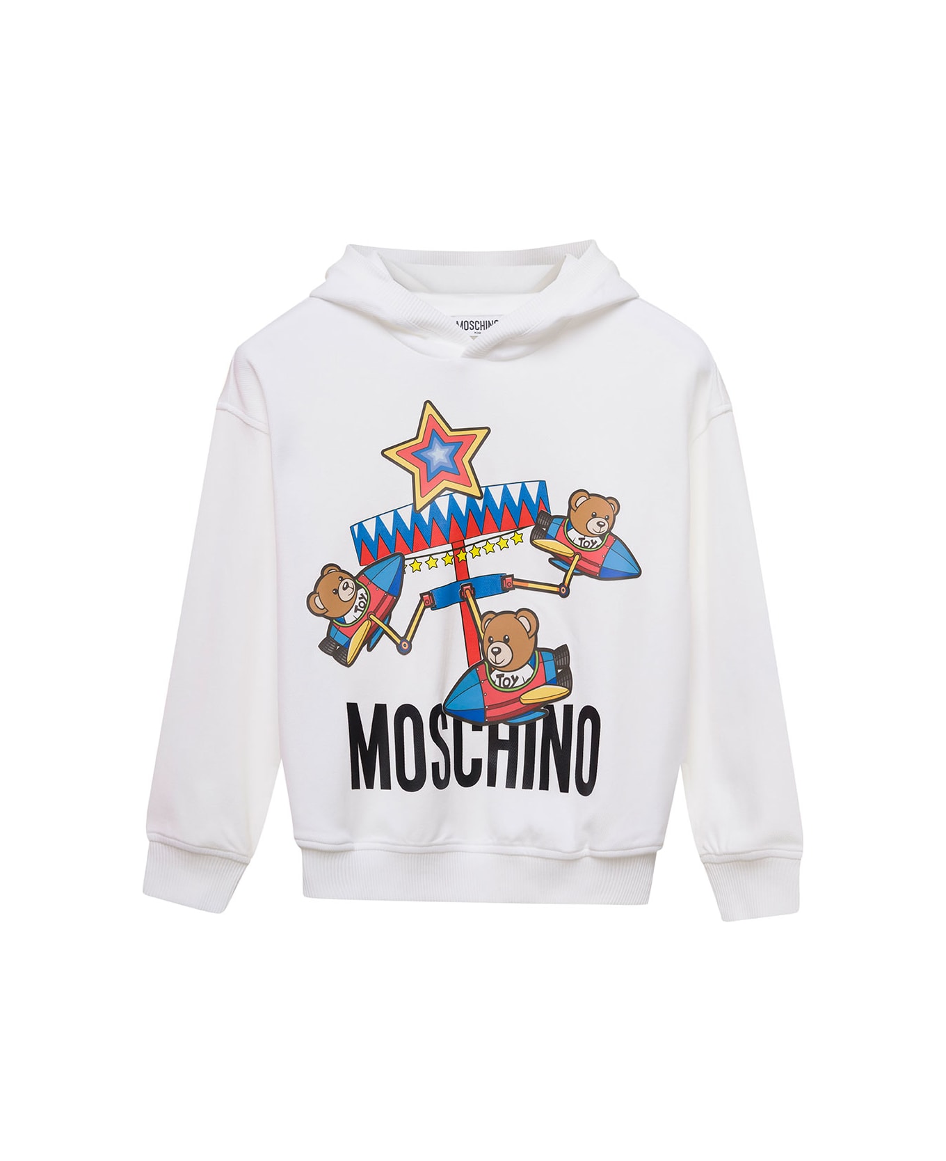 Moschino White Hoodie With Graphic Print And Logo Lettering In Cotton Boy - White