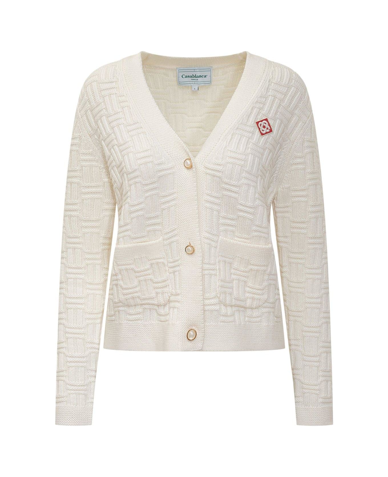 Casablanca Logo Patch Knit Cardigan - WHITE