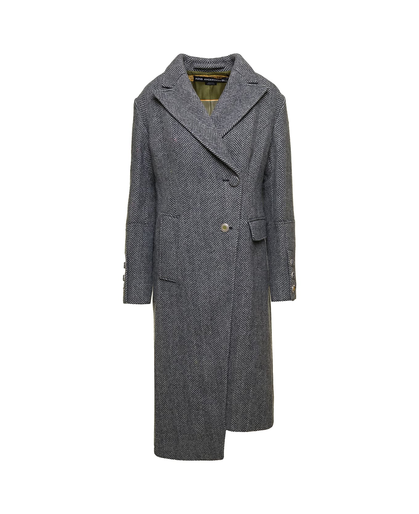 Andersson Bell 'enya' Grey Asymmetric Double-breasted Coat With Herringbone Pattern In Wool Woman - Grey