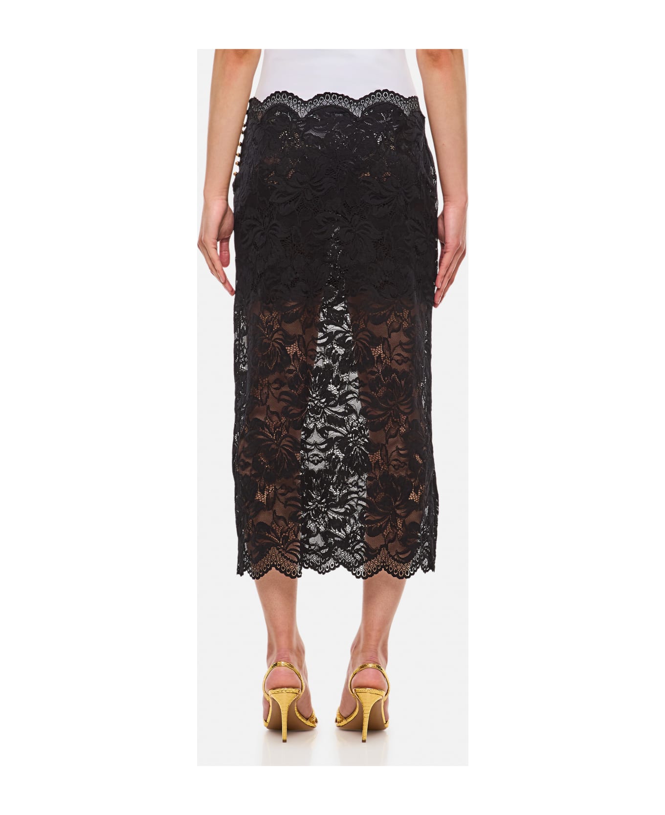 Paco Rabanne Lace Long Midi Skirt - Black