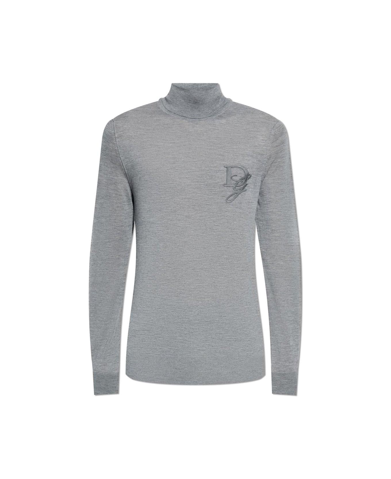 Dolce 
Gabbana Dg Logo Embroidered Turtleneck Jumper - Grey