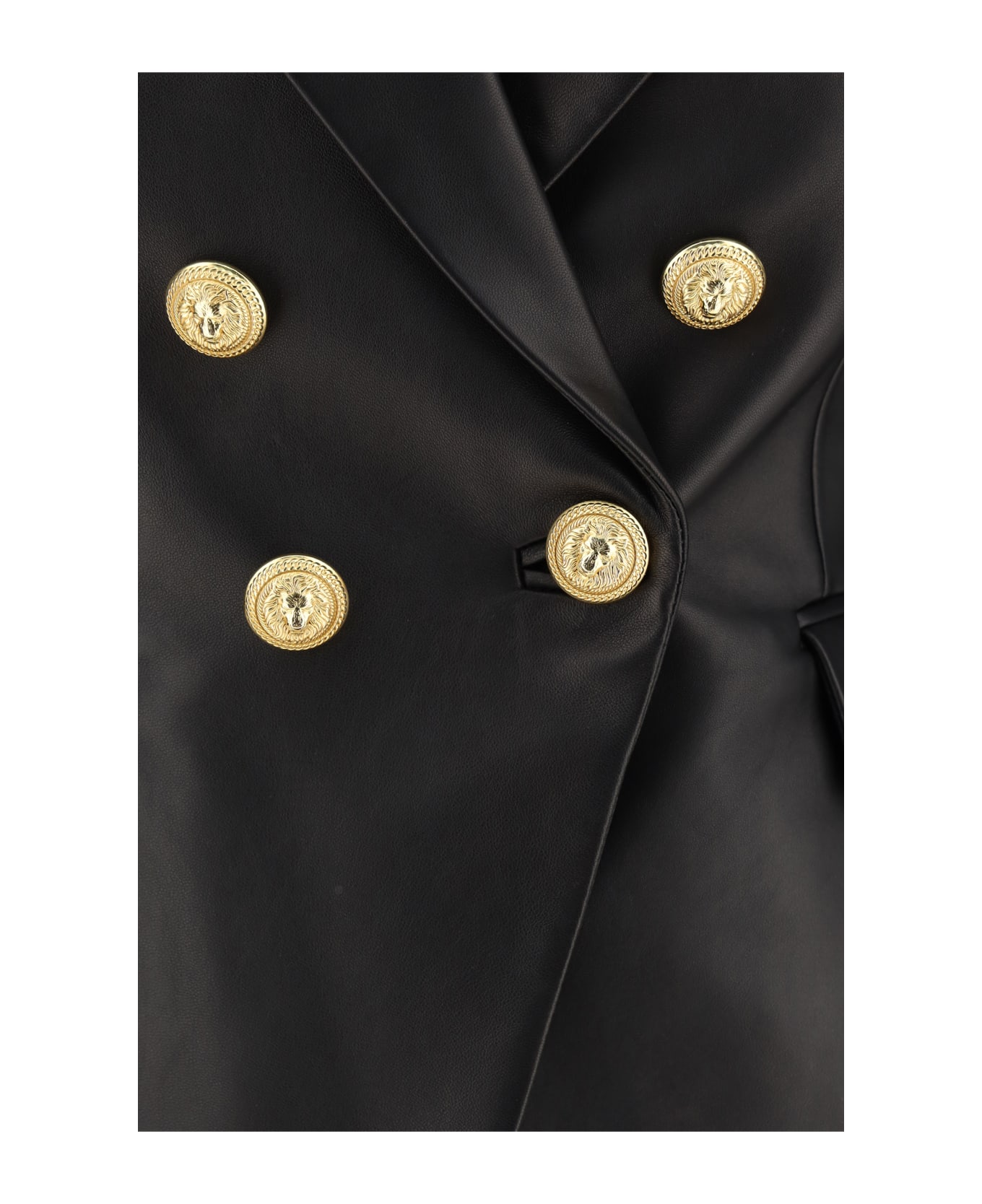 Balmain Double-breasted Leather Blazer - 0pa Noir