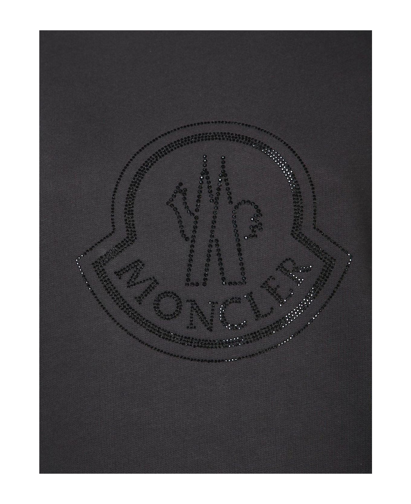 Moncler Logo Embellished Crewneck Sweatshirt - Black