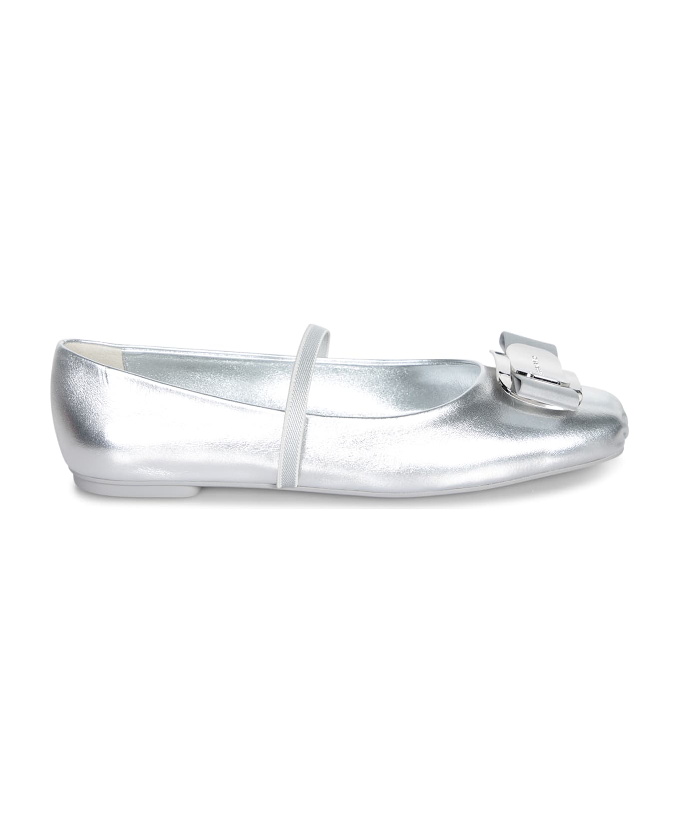 Ferragamo New Vara Silver Ballerina Shoes - Metallic