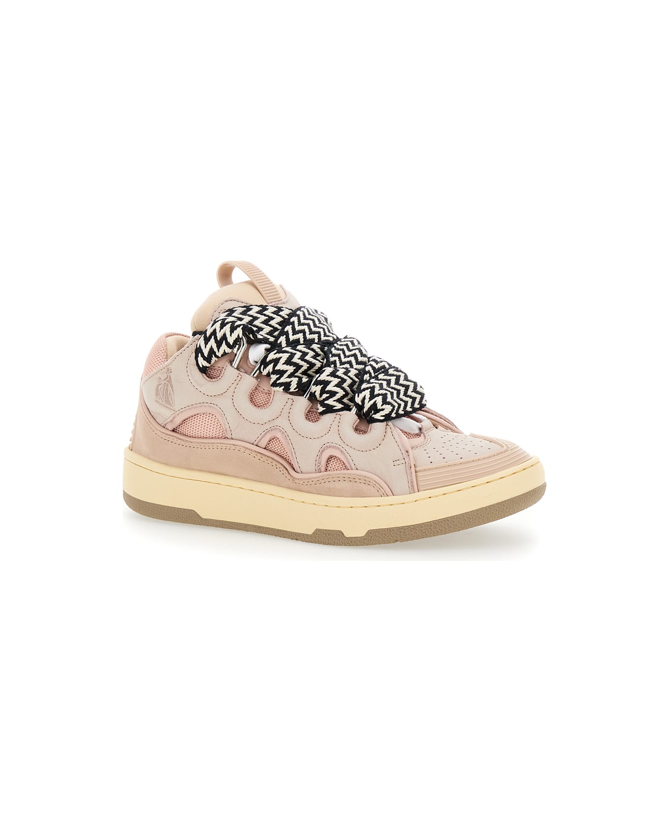 Lanvin 'curb' Pink Sneakers With White And Black Laces In Leather Pink Unisex - Pink