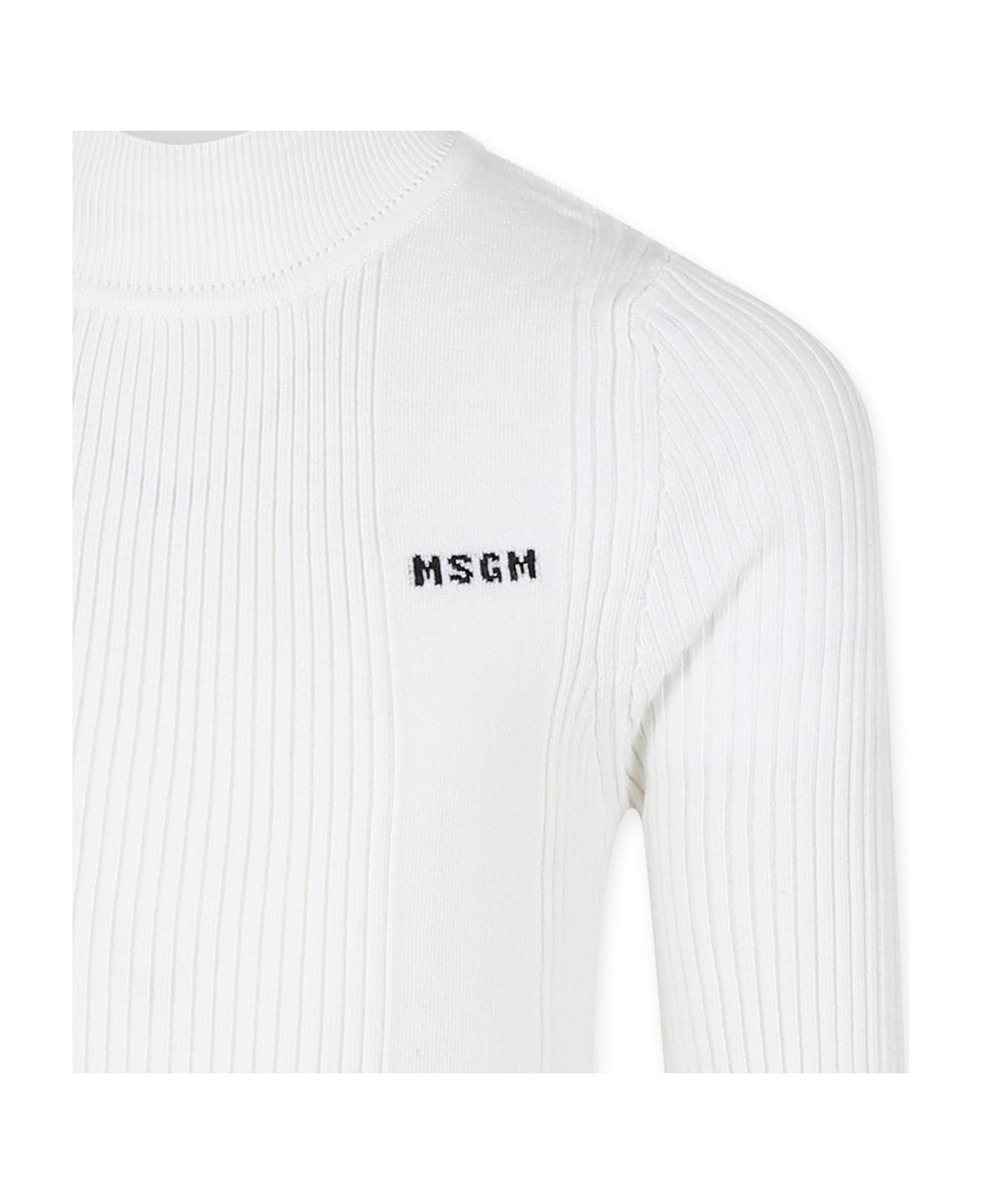 MSGM White Turtleneck For Girl With Logo - White