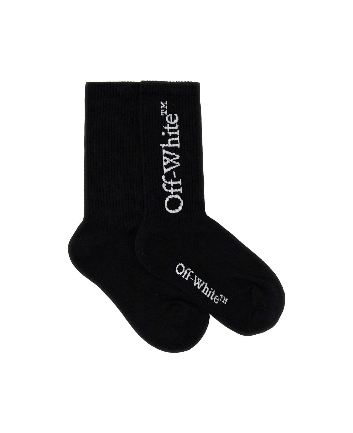 Off-White 'bookish' Black Cotton Socks - Black White