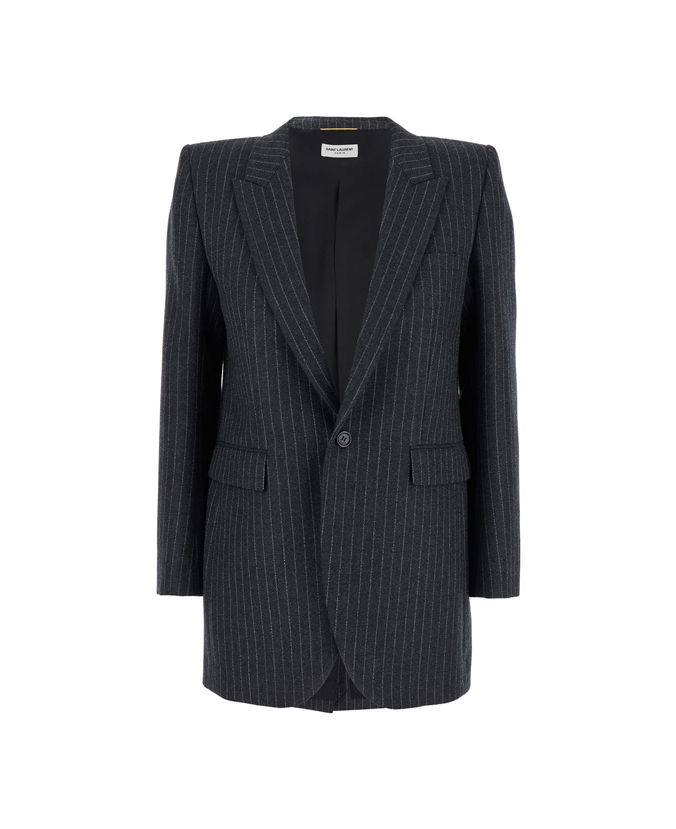 Saint Laurent Black Single-breasted Jacket With Peak Revers In Flannel Woman - Grey