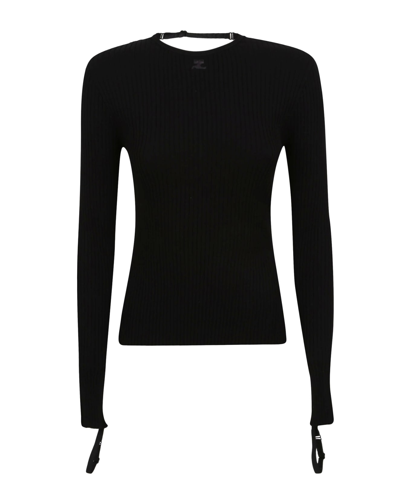 Courrèges Elastic Wrist Rib Knit Sweater - Black