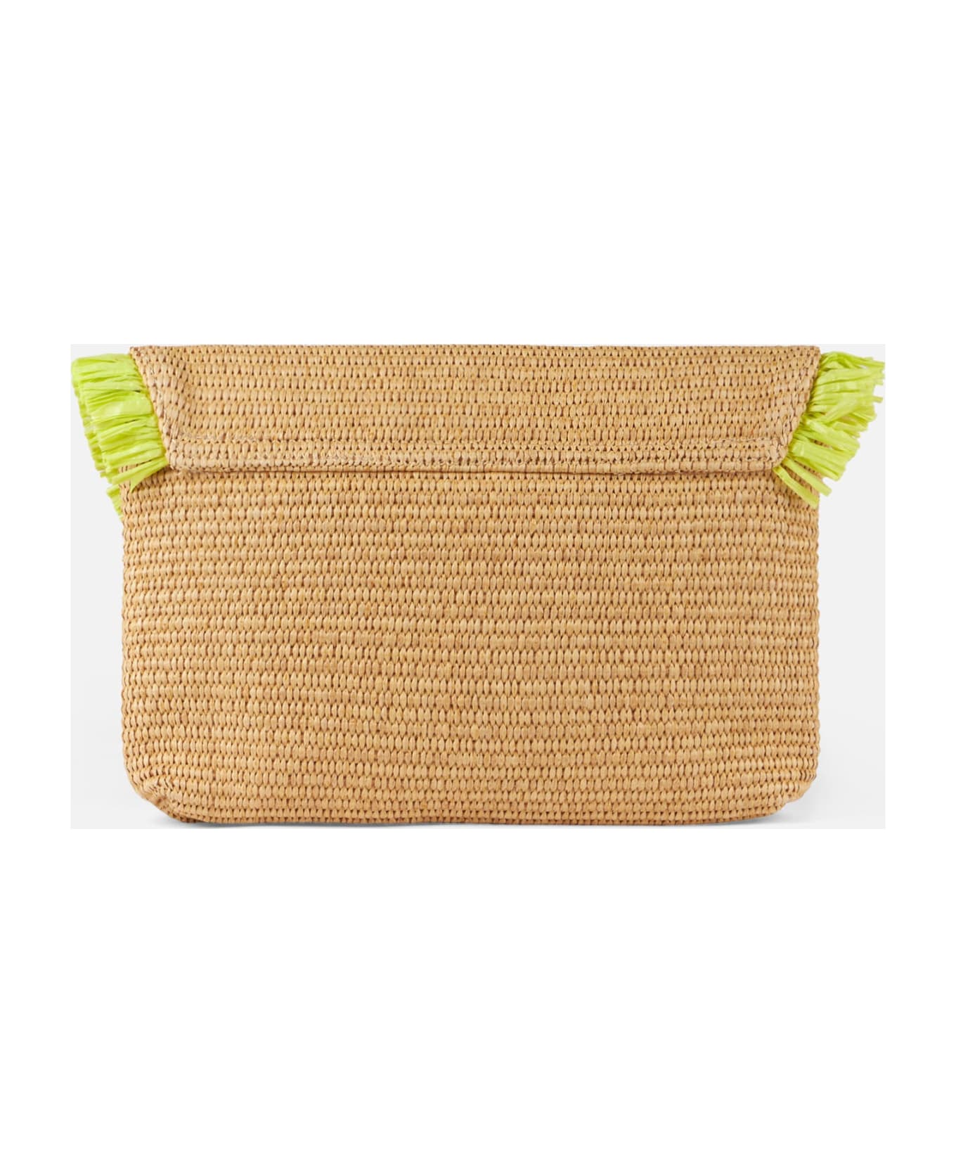 MC2 Saint Barth Straw Pochette With Fringes And Front Embroidery - WHITE