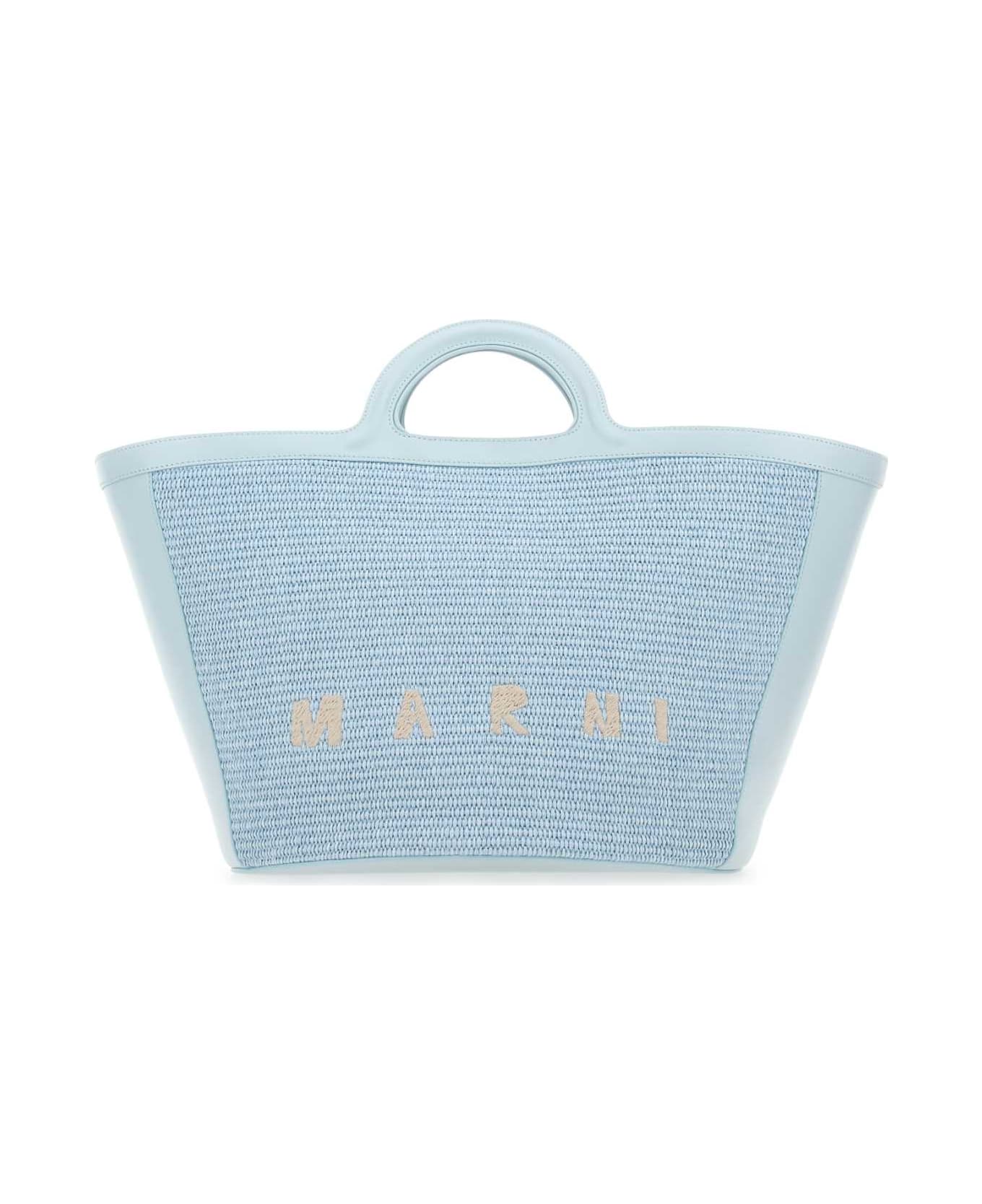 Marni Pastel Light-blue Leather And Raffia Large Tropicalia Summer Handbag - 00B21