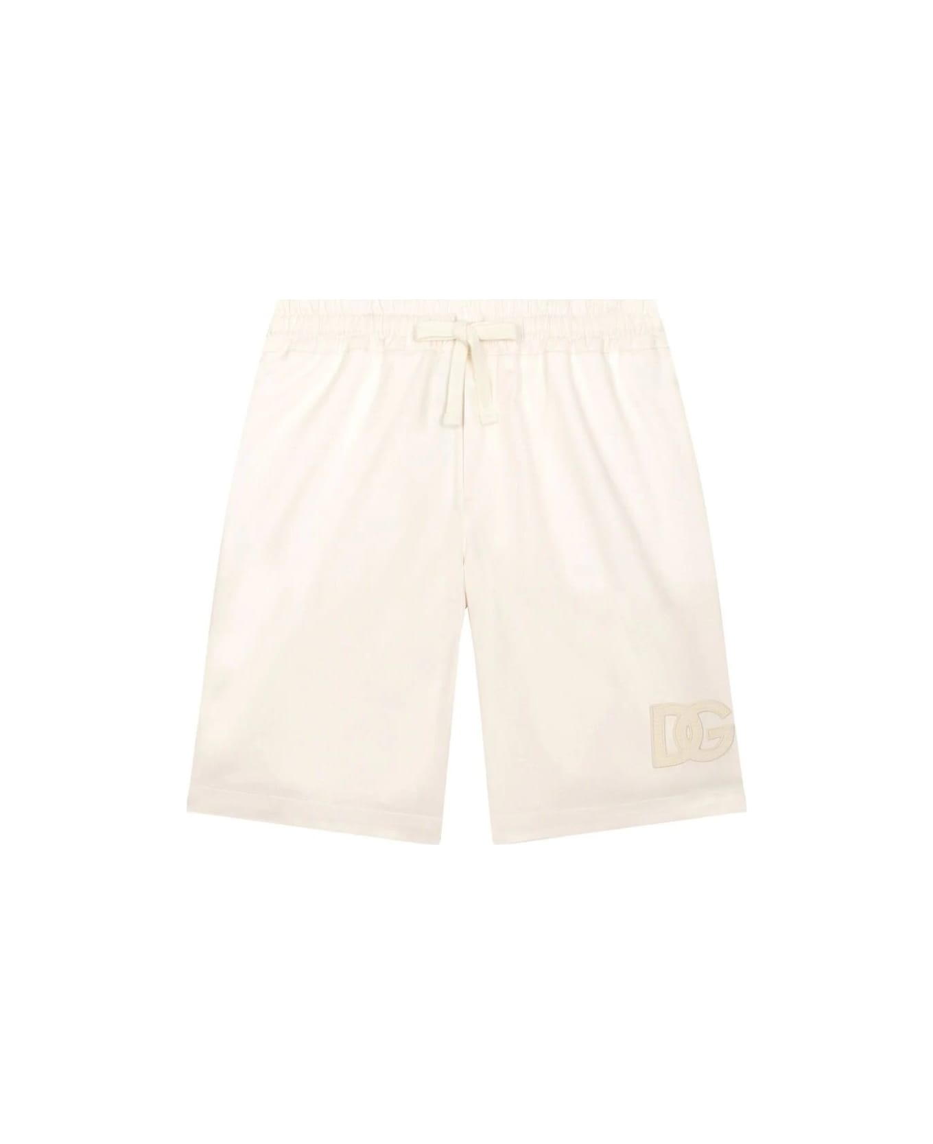 Dolce & Gabbana Beige Bermuda Shorts With Embroidered Logo - White