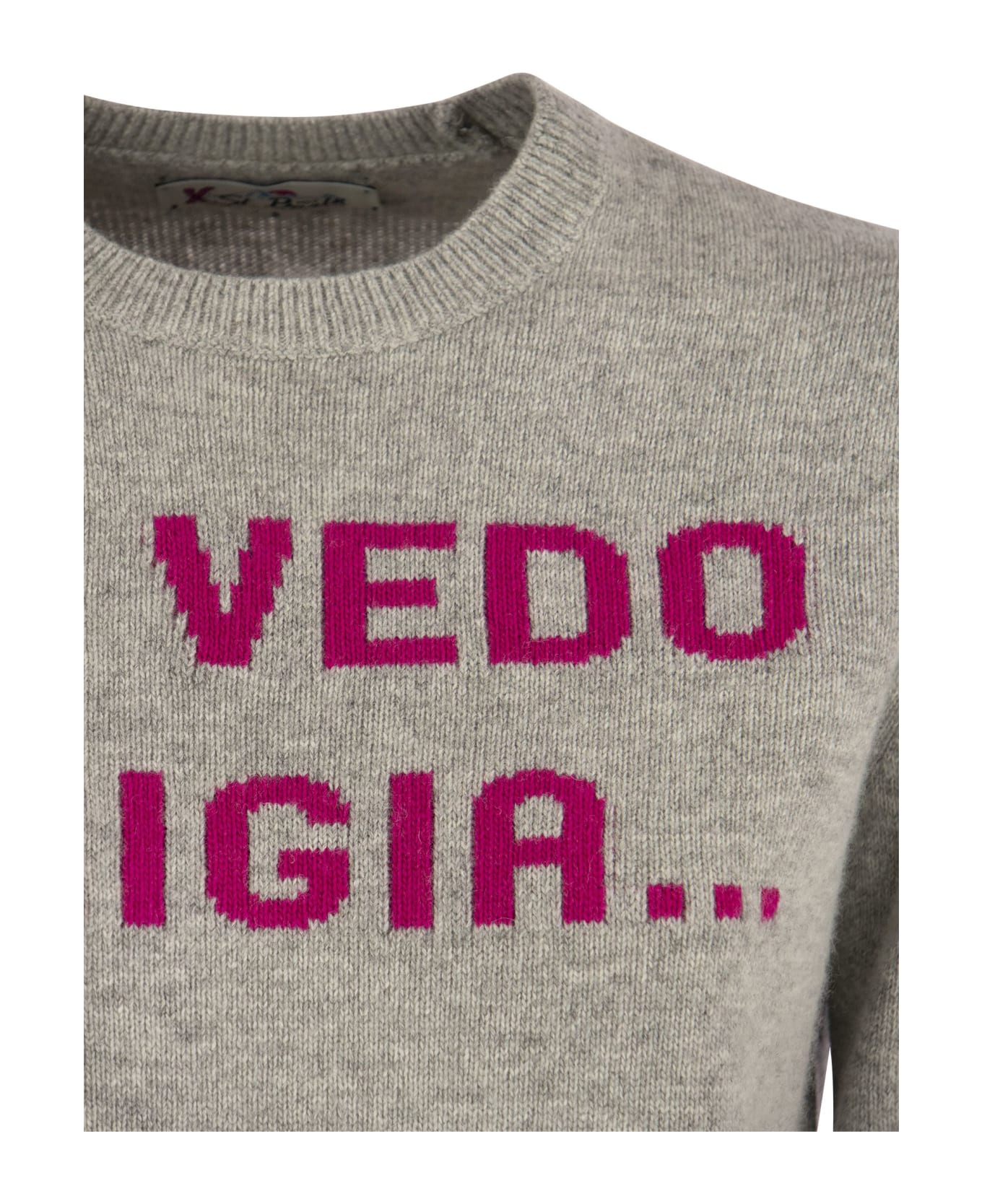 MC2 Saint Barth Wool And Cashmere Blend Jumper With La Vedo Grigia Embroidery Sweater - GRIGIO