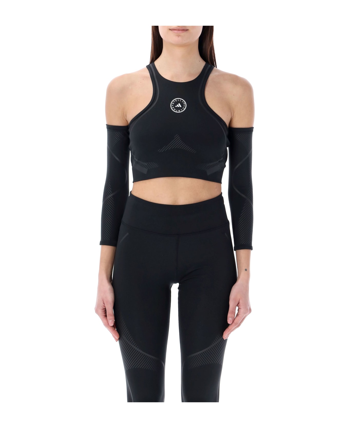Adidas by Stella McCartney Truepace Running Crop Top With Arm Guards - Black トップス