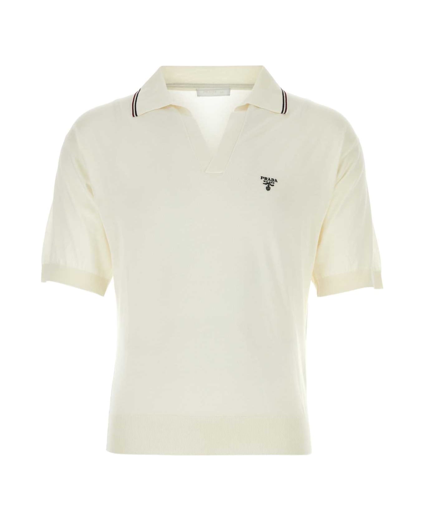 Prada Ivory Silk Blend Polo Shirt - BIANCO ポロシャツ