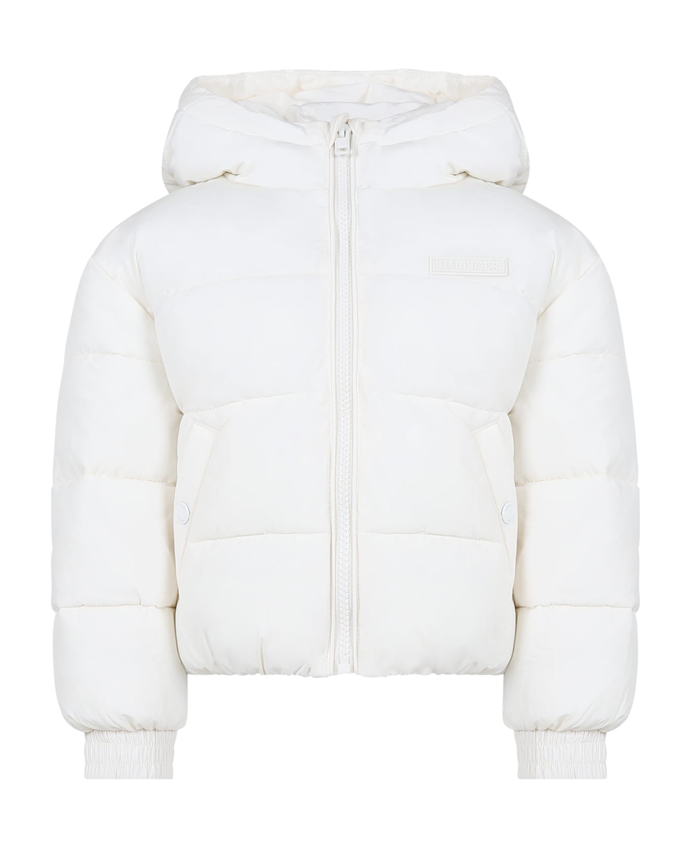 Tommy Hilfiger Ivory Down Jacket For Girl With Logo - Ivory