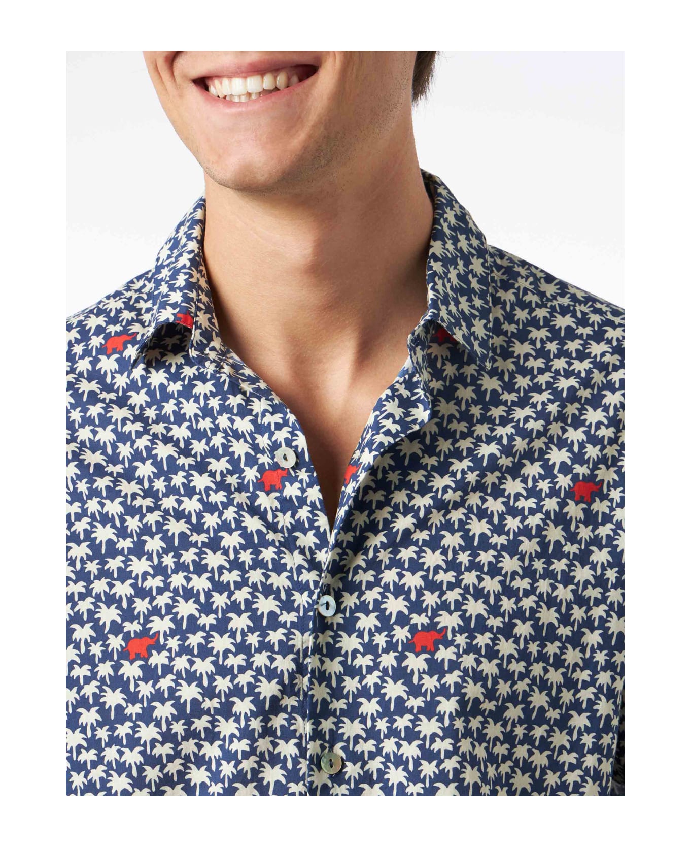 MC2 Saint Barth Man Muslin Cotton Sikelia Shirt With Palm Print