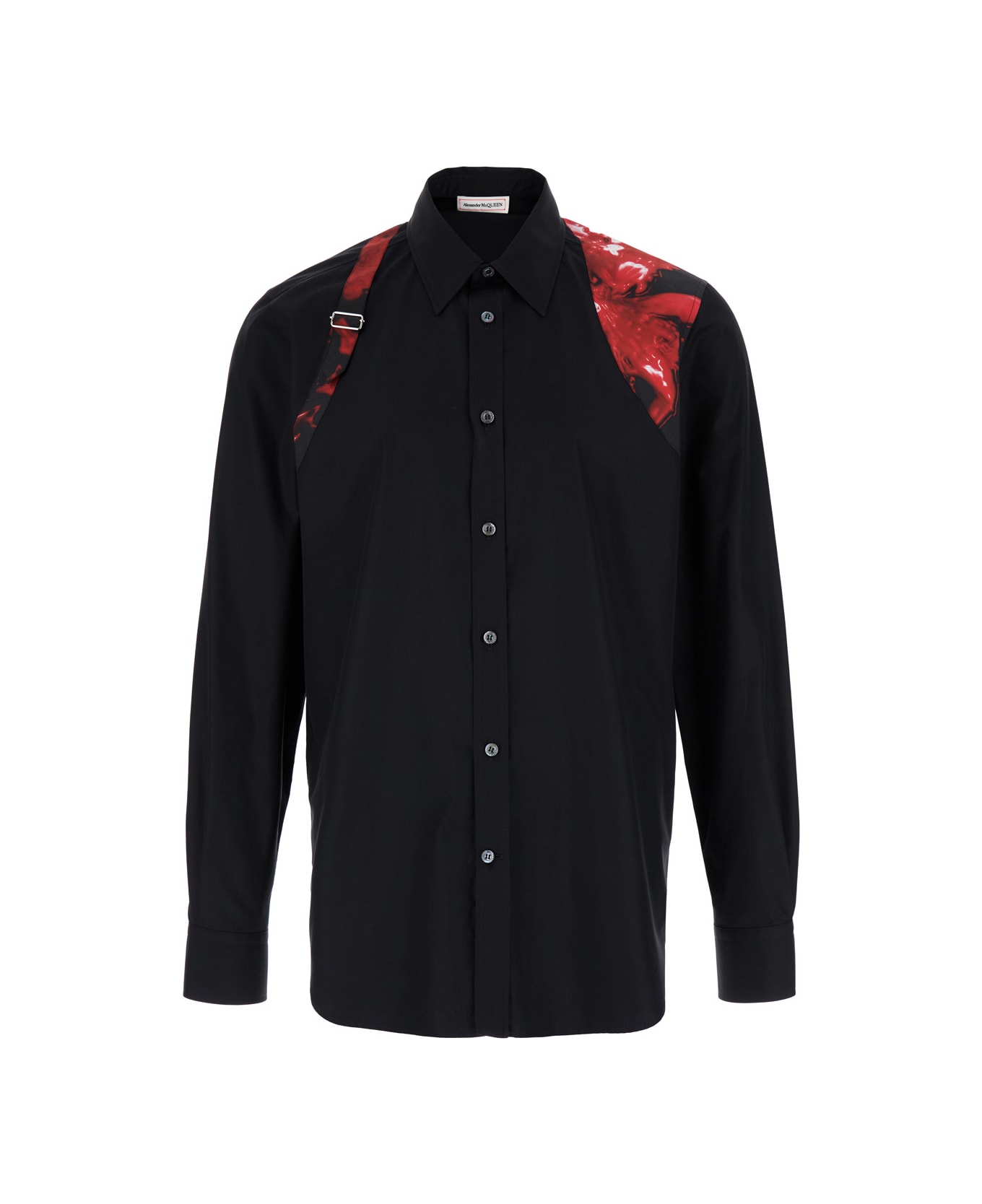 Alexander McQueen Black Shirt With Floral Print In Cotton Man - Black