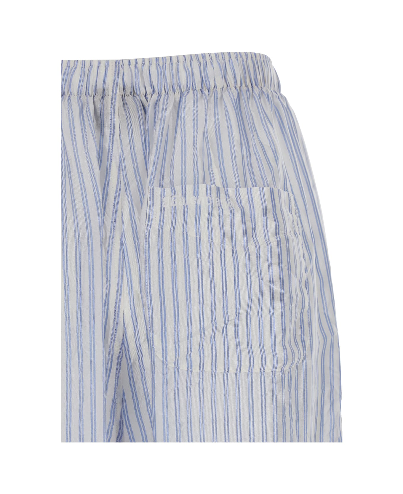 Balenciaga Light Blue And White Striped Pants With Logo Lettering Embroidery In Cupro Woman - Light blue