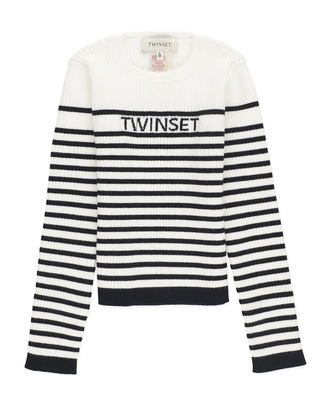 TwinSet Sweater With Striped Pattern - Off White E Nero