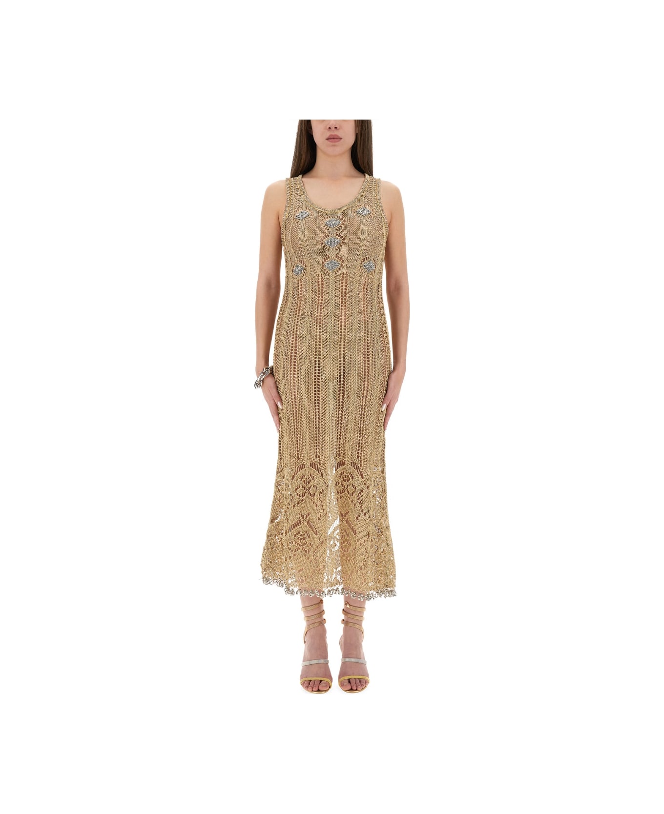 Paco Rabanne Long Crochet Dress - GOLD