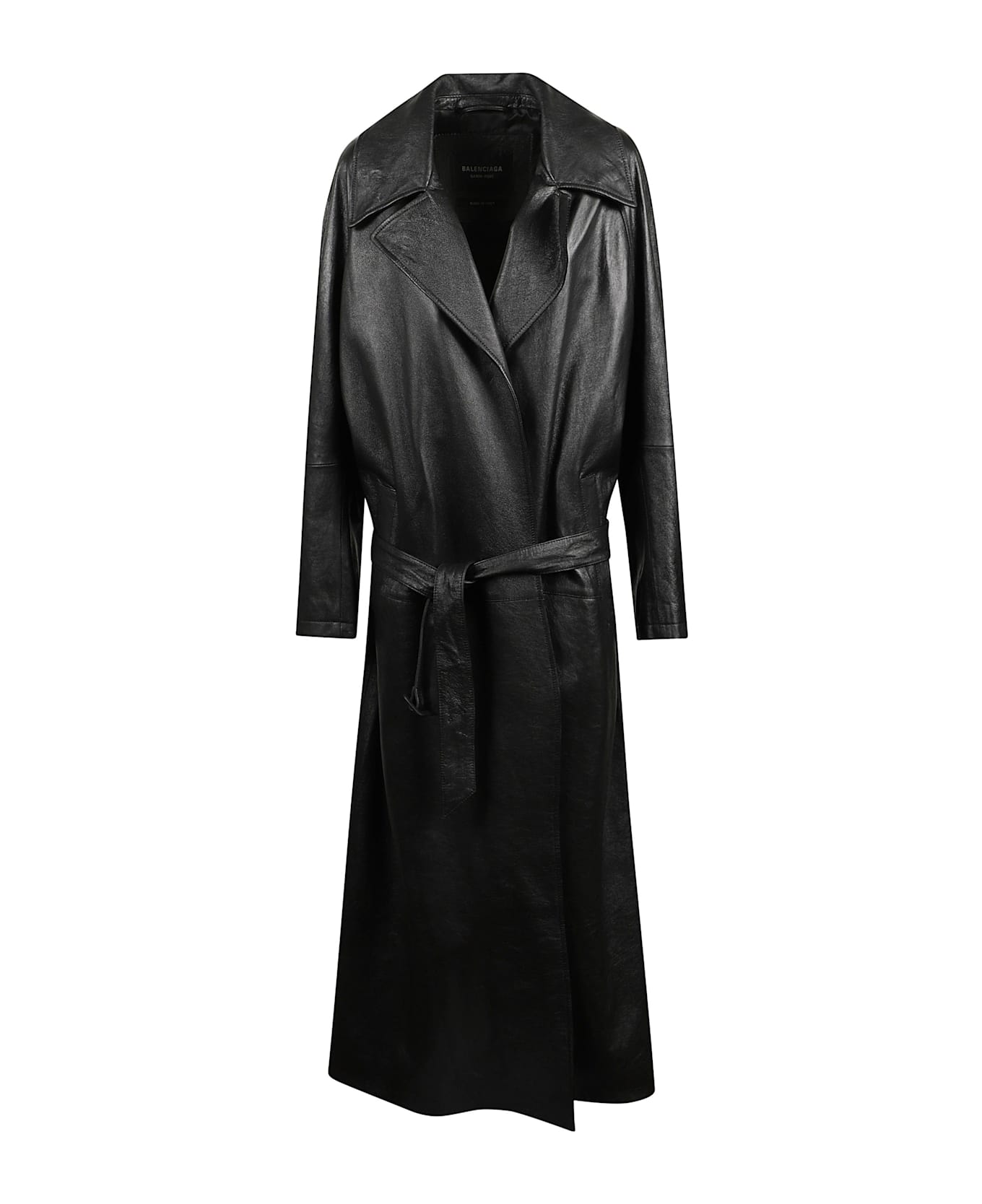 Balenciaga Leather Trench Coat - Black