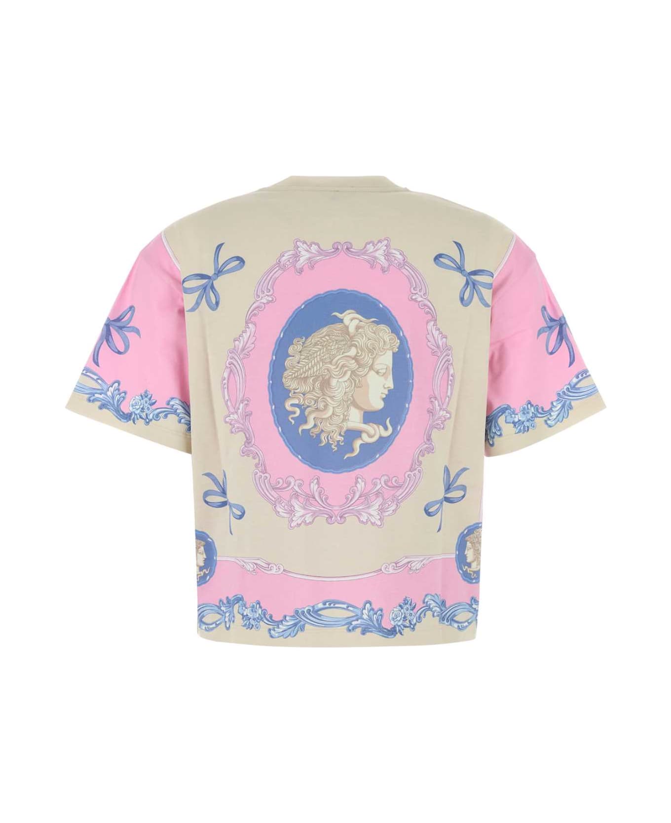 Versace Printed Cotton T-shirt - 95PASTELPINKLIGHTGREY