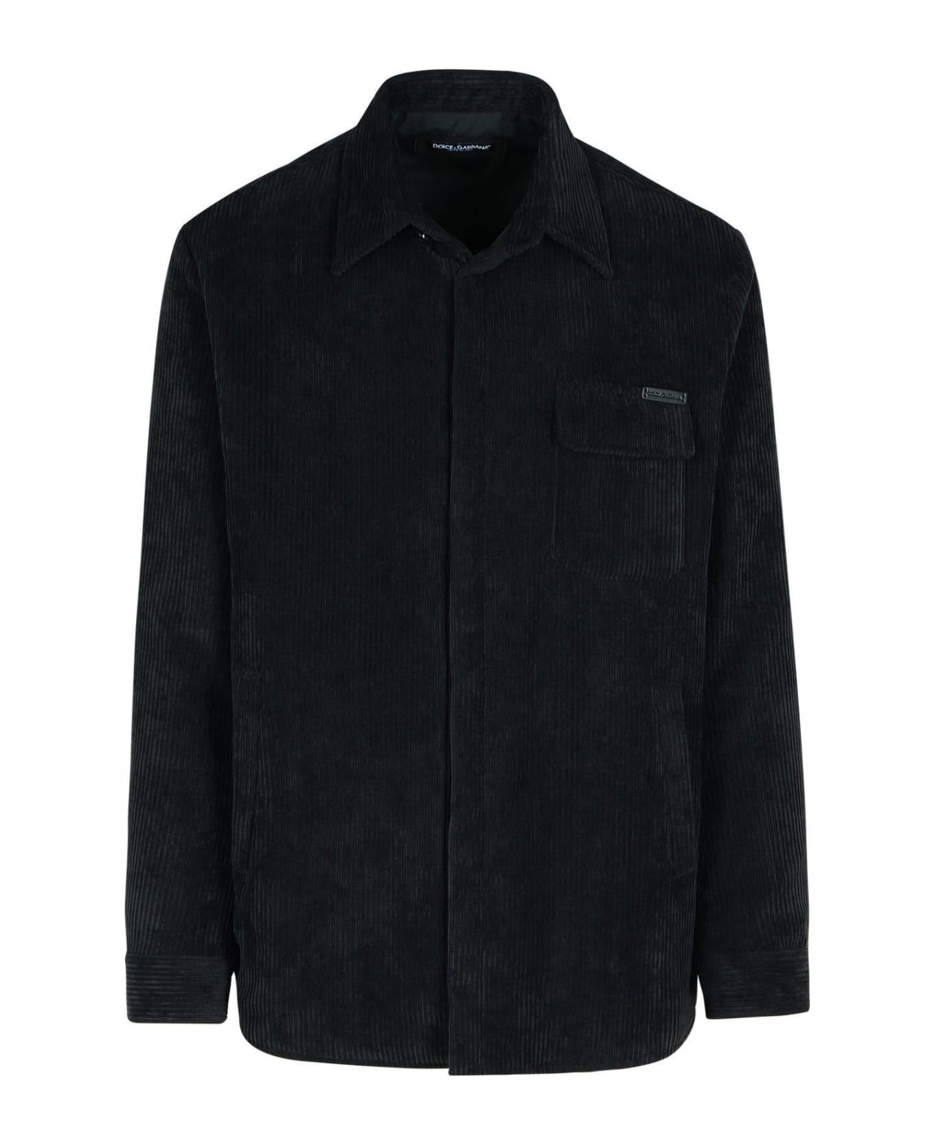 Dolce & Gabbana Logo Plaque Velvet Shirt - Nero